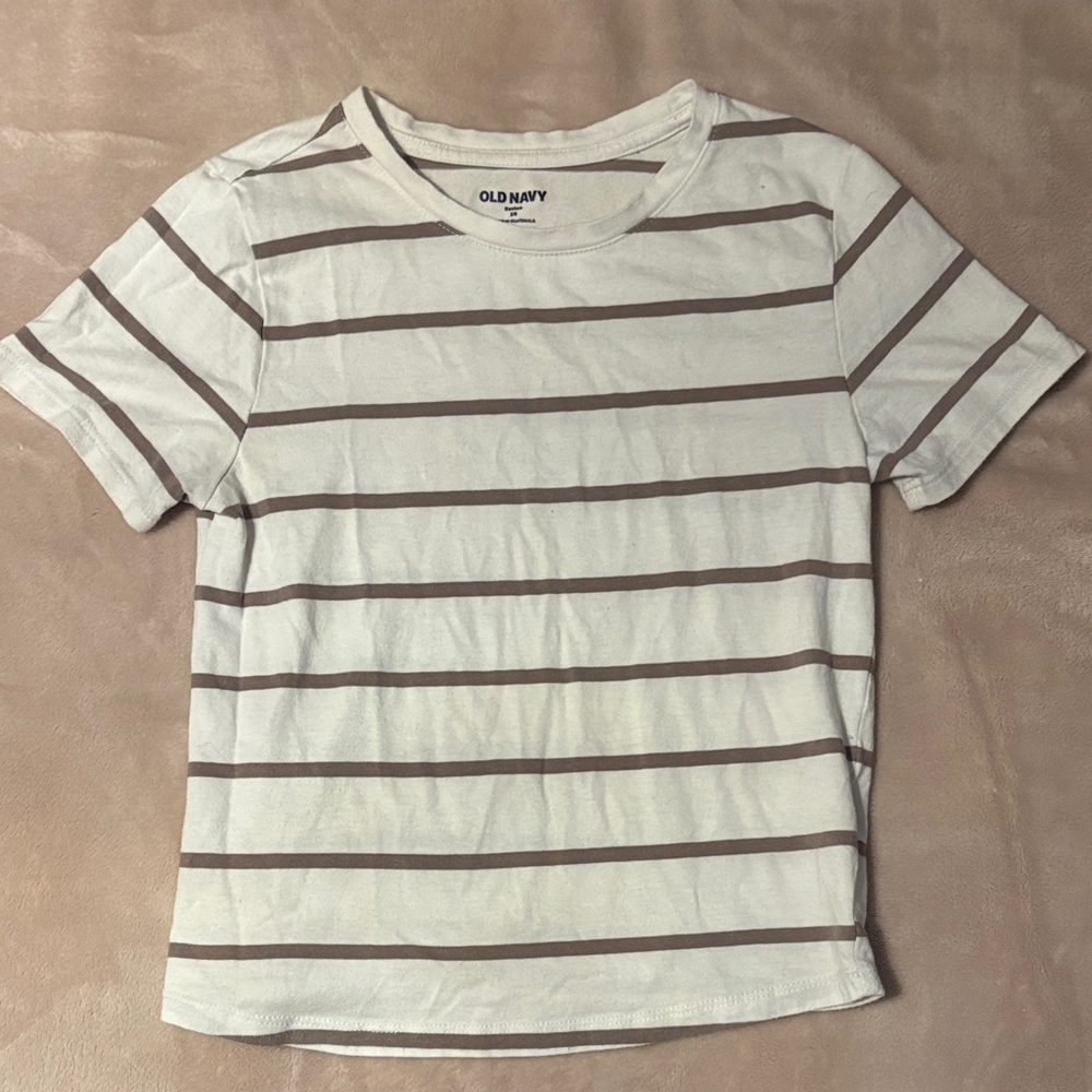 Old Navy Cream and Brown Striped Tee